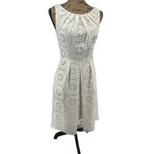 ADRIANNA PAPELL Ivory Cream Crochet Lace A Line Sleeveless Knee Length Dress